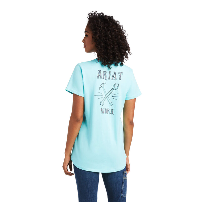 Ariat Rebar Cotton Strong Wrench Graphic - Naisten Turkoosi T-Paidat ( PYRNBS-518 )